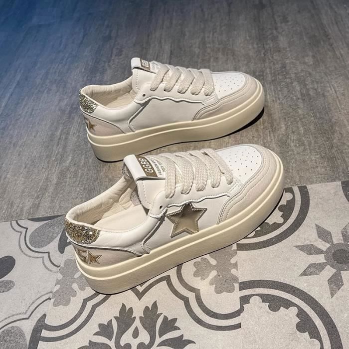 INSFITY Baskets Femme Automne Printemps Casual en Cuir Ventilation Confortable Plat - Or - INSFITY - Adulte