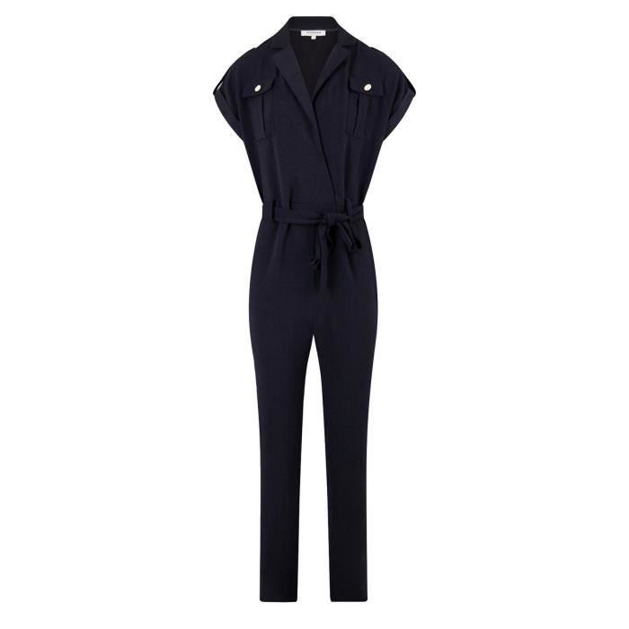 Combinaison Pantalon Femme Morgan 231-psafa Marine - 100% Polyester, Manches Courtes, Col Cranté, Ceinture