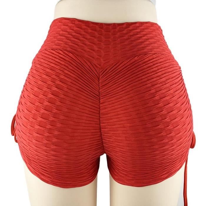 Short de Sport Femme Taille Haute Confortable pour Fitness et Yoga - Rouge