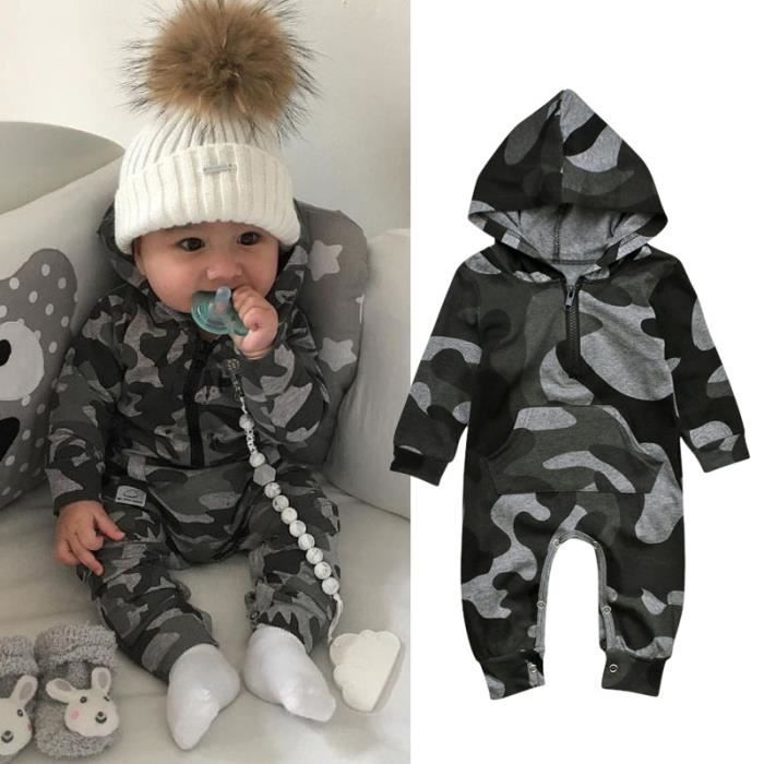 Enfant Garcon Bebe Combinaison Multicolore en Coton Manche Longue Vetements de Camouflage Chapeau avec VERT Cdiscount Pret a Porter
