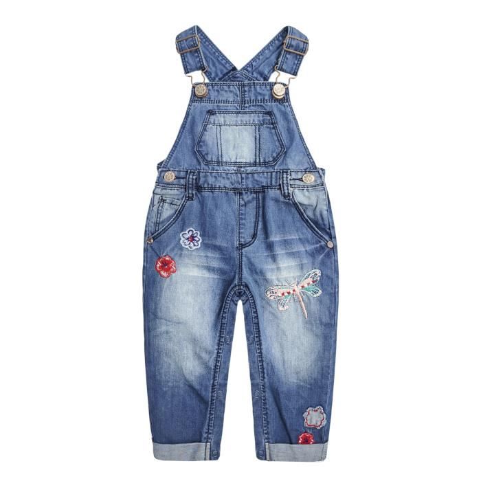 Salopette Jean Fille Bas évasé - Poches Accordéon 3D, Bretelles Réglables - Style Décontracté Vintage Pour école Ou Sortie