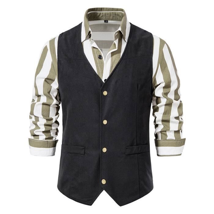 Gilet de Costume Homme Slim Fit Col V Veste Sans Manches Couleur Unie Pour Mariage Soiree Fete Noir Noir Cdiscount Pret a Porter