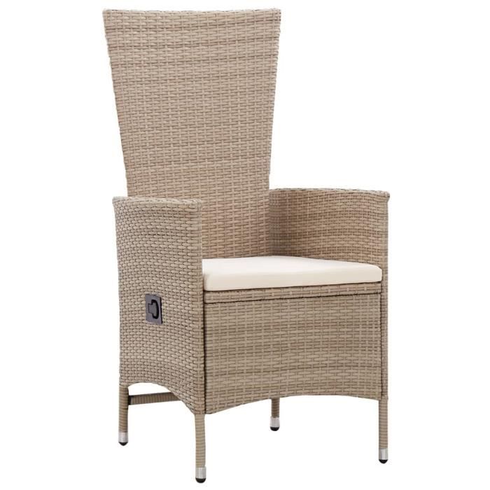 Fauteuil de jardin en résine tressée beige OVONNI avec coussins - lot de 2 chaises inclinables