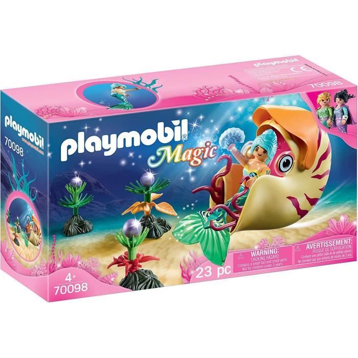 PLAYMOBIL - Magic Les Sirènes - Sirène avec escargot des mers - 3 perles et 3 plantes aquatiques
