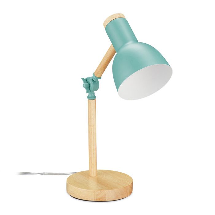Relaxdays Lampe de table de travail retro bureau réglable bois et métal E 14 HxD 45 5 x 14 5cm vert
