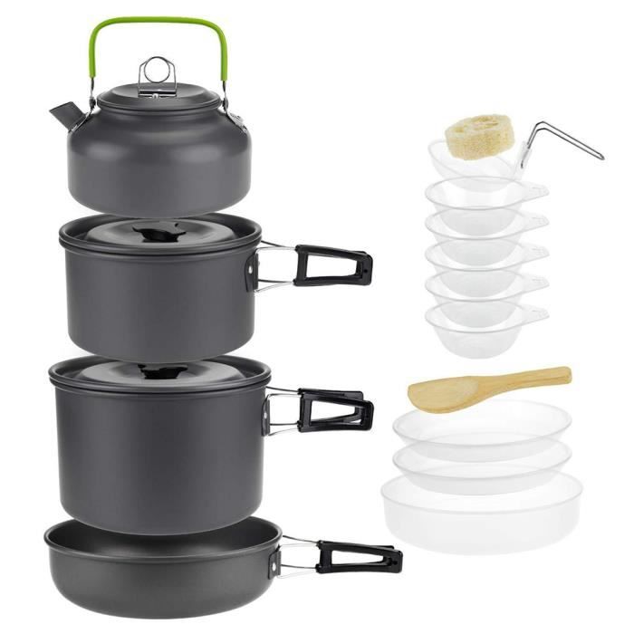 Bushcraft Materiel Casserole Inox Set De Casseroles Camping Odoland 13 Pièces - Acier Inoxydable Avec Réchaud - Pour Randonnée Et Pique-nique Casserole Camping Car Popote Camping 1 Personne
