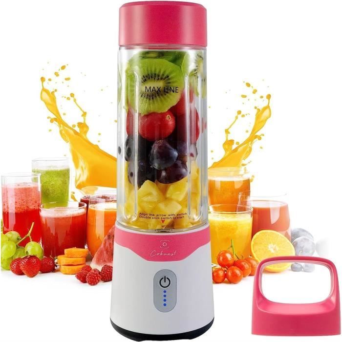 Blender Portable USB Rechargeable 40W - Mixeur Personnel Pour Smoothies, Jus, Milk-shakes - 6 Lames Inox - Parfait Voyage, Bureau, Sport