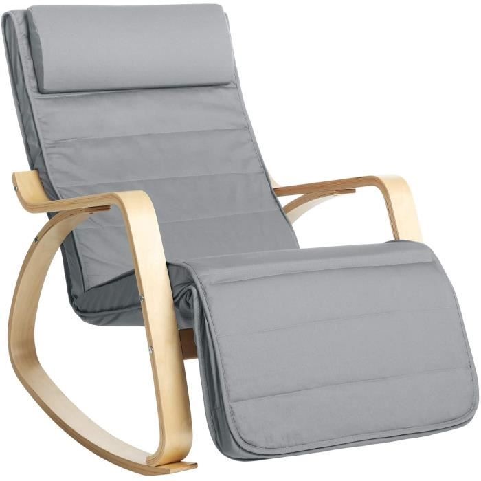 fauteuil à bascule en bois de bouleau - songmics - gris clair - relaxation - chambre