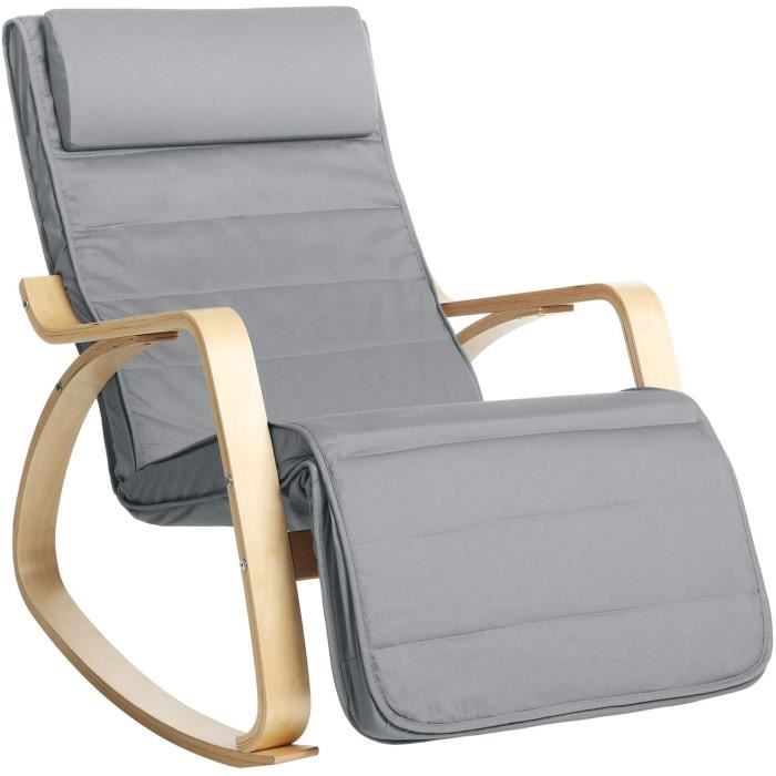 Fauteuil à Bascule en Bois de Bouleau - SONGMICS - Gris Clair - Relaxation - Chambre
