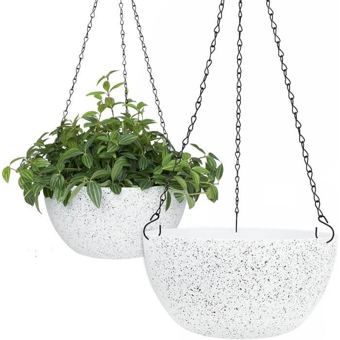 Set de 2 pots de fleurs en plastique suspendus diamètre 30 cm blanc  moucheté pots de