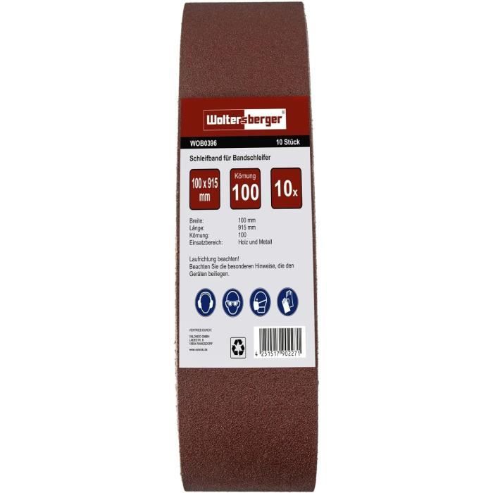 Woltersberger® Lot de 10 bandes abrasives en tissu │ Dimensions : 100 x 915 mm │ Grain P100 │ pour ponceuses à bande │ Papier Abrasif │ Ensemble de Bandes Abrasives Woltersberger® Lot de 10 bandes abrasives en tissu │ Dimensions : 100 x 915 mm │ Grain P100 │ pour ponceuses à bande │ Papier Abrasif │ Ensemble de Bandes Abrasives