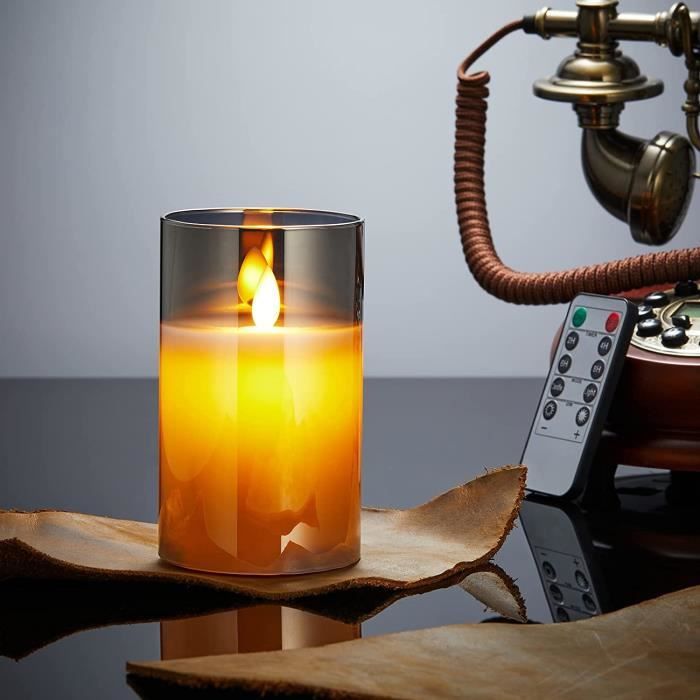 Chandelle LED 21 cm avec effet flamme vacillante et télécommande, Bougeoirs et bougies à LED