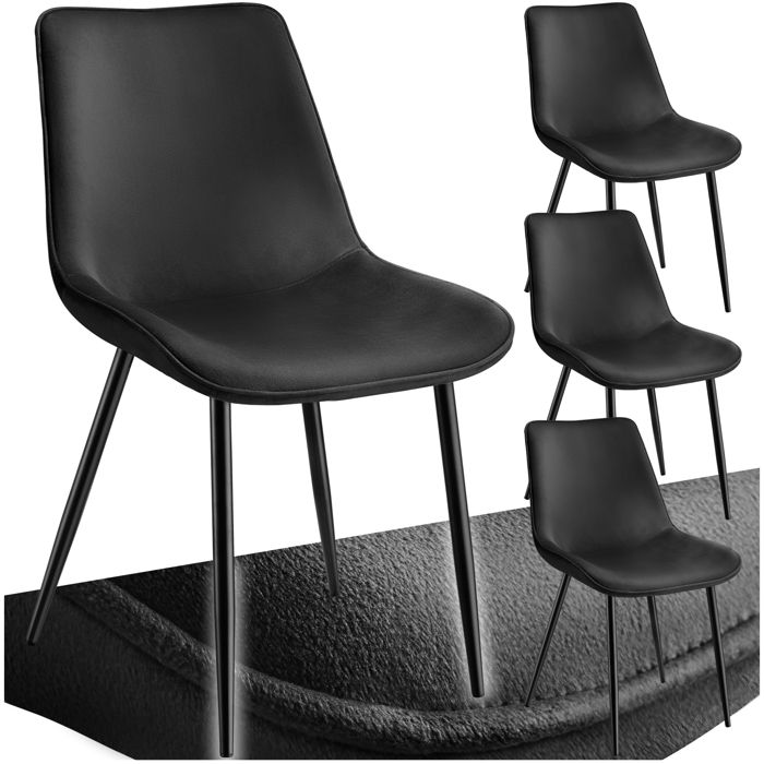 Chaise - TECTAKE - Lot de 4 fauteuils MONROE aspect velours et ergonomique pieds en acier noir 48 x 59 x 825 cm - Noir