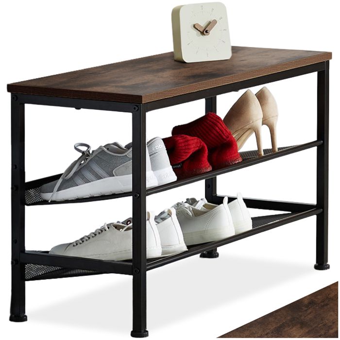 Meuble à chaussures - TECTAKE - Étagère à chaussures DERRY en bois MDF 755 x 305 x 455 cm - Bois foncé