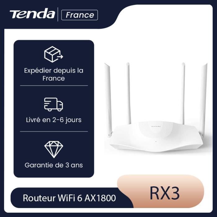 TENDA Routeur WiFi 6 AX1800 Dual bande Quad Core, Couverture 110m²