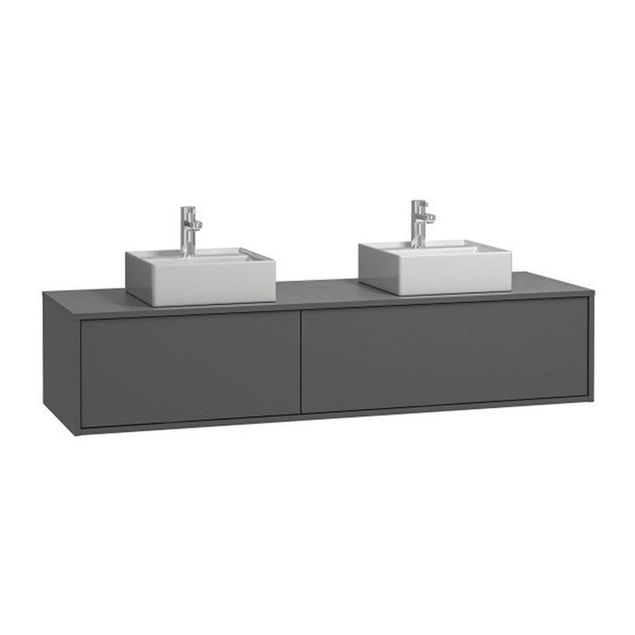 Meuble de salle de bain suspendu coloris gris anthracite avec double vasque - L150 cm - ISAURE II