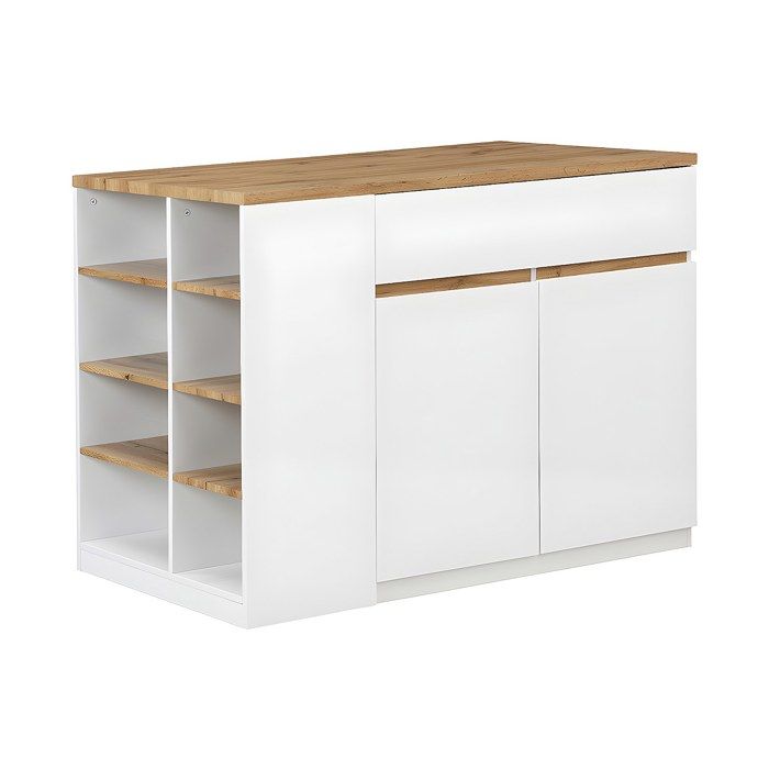 Ilot central de cuisine avec rangements - Blanc et Naturel - MEILI