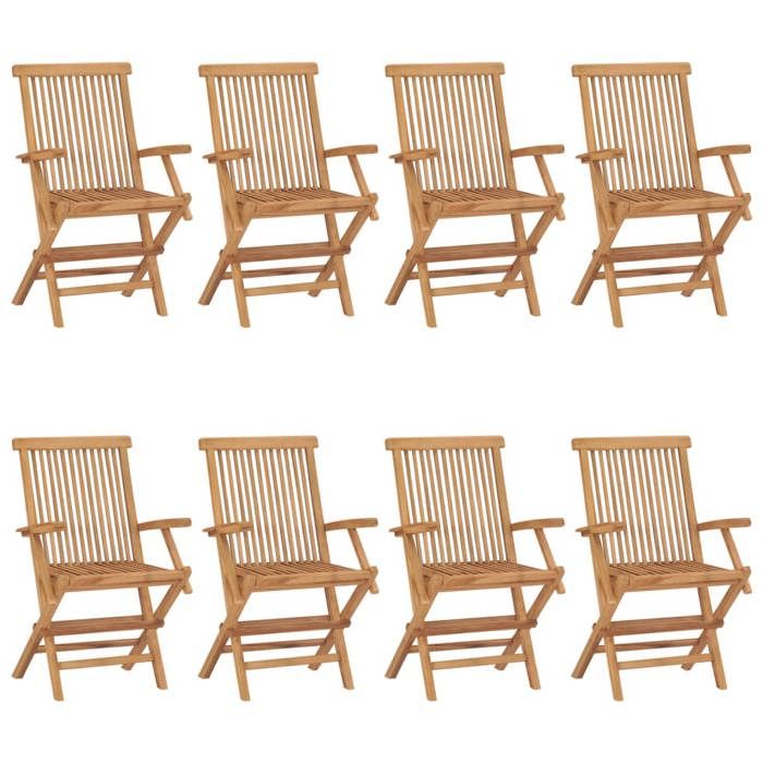 vidaXL Lot de 8 Chaises de Jardin Sièges de Terrasse Chaises de Balcon Meubles de Patio Jardinage Extérieur Bois de Teck