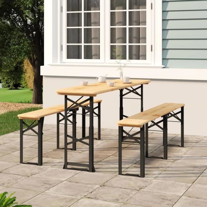 VIDAXL Table à bière pliable 170x50x75105 cm Bois massif de sapin - vue 2
