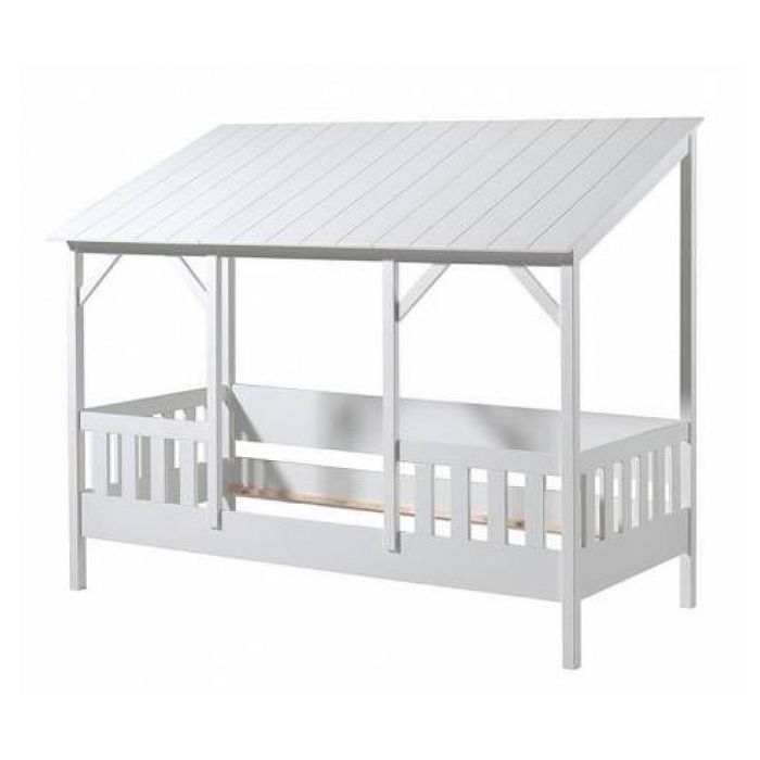 Voilage Pour Lit Cabane 90x190 Lit Cabane Malia 90x200 Toit Blanc Achat Vente Structure De