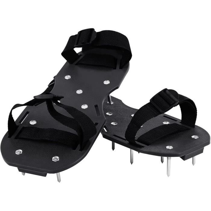 Chaussures D'aérateur De Pelouse QWORK - 26 Pointes De 57 Mm - Base Plastique Robuste Avec Sangle à Boucle Métal - Taille Universelle