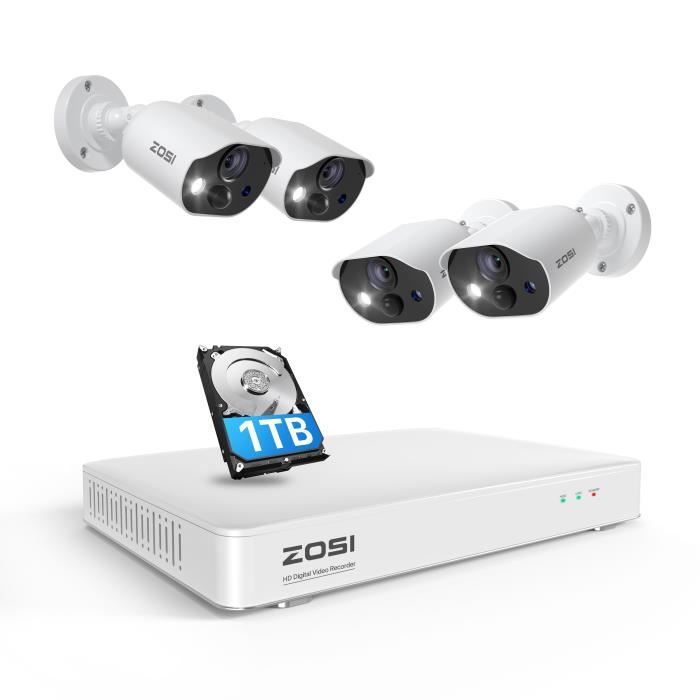 ZOSI Kit Vidéosurveillance avec Audio, H.265+ 8CH 5MP Lite 1TB DVR avec 4pcs 1080P Caméra de Surveillance Extérieure IP66