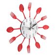 MEIHE Horloge de coutellerie et fourchette cuillère en acier inoxydable horloge murale cuisine décoration rouge-1