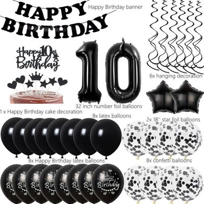 Fissaly® 10 Ans Décoration' Anniversaire - Ballons - Garçon & Fille - Zwart  et Or
