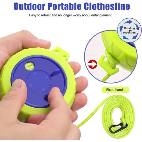 Corde à Linge Rétractable VOSSOT 10 Mètres - Avec 20 Pinces, Portative Pour Voyage, Camping, Extérieur
