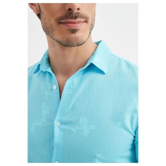 Chemise En Lin Turquoise Homme Turquoise Cdiscount Prêt-à-Porter - Main Image