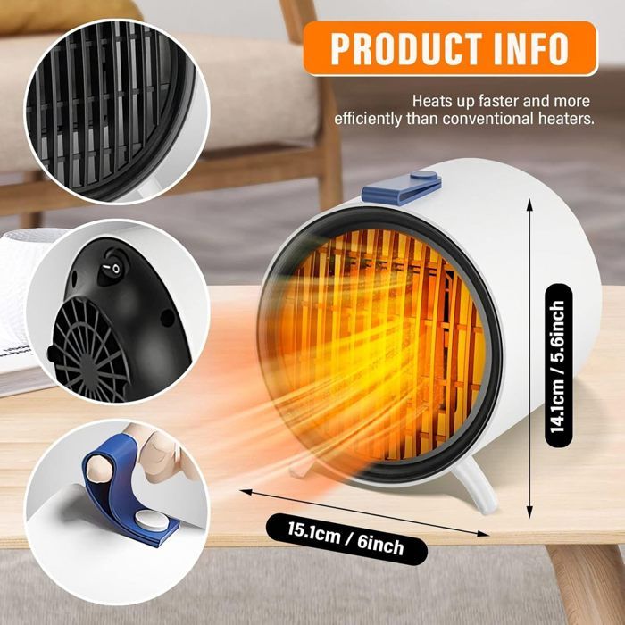 Radiateur D'Appoint Électrique 500W Compact - Chauffage Portable Oscillant 360° Pour Maison & Voyage Chauffage Voyage Camping Car Tente
