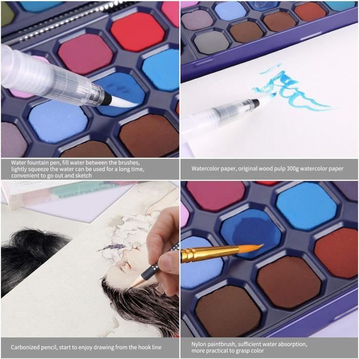 Ensemble de stylo à brosse à aquarelle: palette de peinture aquarelle solide portable avec stylo à brosse à eau rechargeable pour la peinture et le Ensemble de stylo à brosse à aquarelle: palette de peinture aquarelle solide portable avec stylo à brosse à eau rechargeable pour la peinture et le