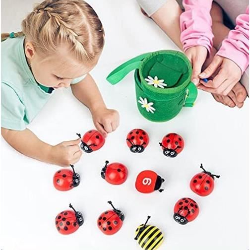 Gamme Pédagogie - Jeu de Mémoire Coccinelles - Apprendre Les Couleurs - Jouet Educatif - en Bois et Carton FSC - Dès 24 Mois