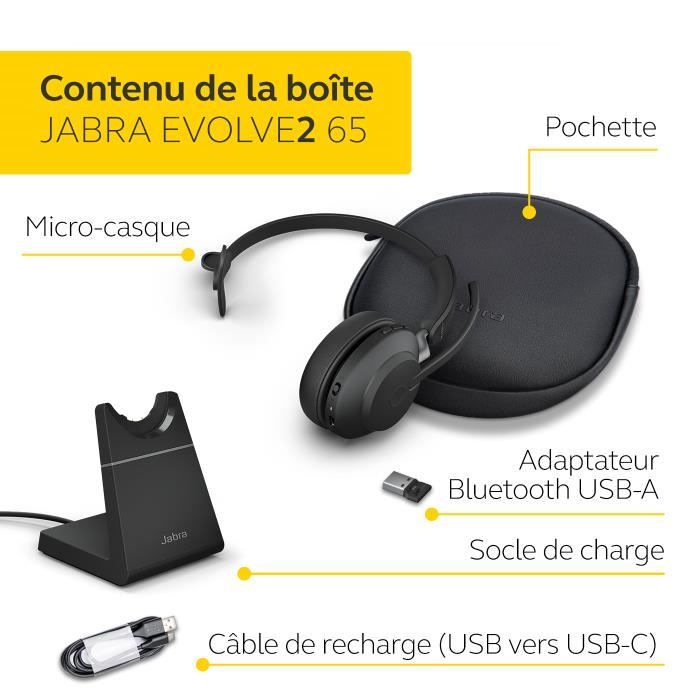 Jabra Evolve2 65 Flex MS Stéréo - Casque sans fil Bluetooth USB-A - Noir