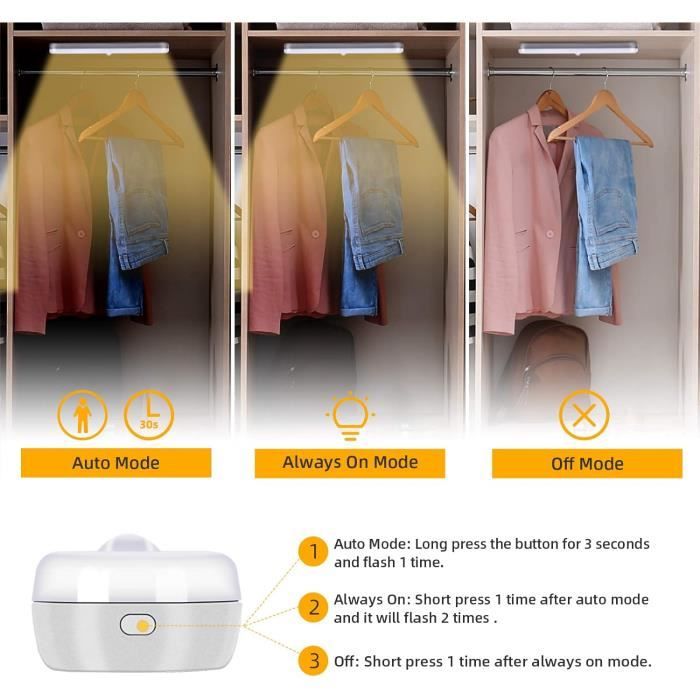 Lot De 2 Mini Lampes Ankilo à Détecteur De Mouvement, Sans Fil, Alimentées Par Piles, Appliques Murales, Lampes De Placard, Lumières Sûres Pour Escaliers, Couloir, Salle De Bain, Cuisine, Armoire