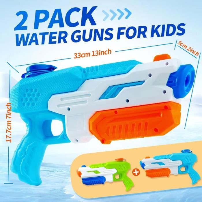 Ecoret-Pro – Pack 2 Pistolets à Eau Dinosaures 600 Ml – Portée 8-10 M – Jardin, Piscine, Plage – Dès 3 Ans