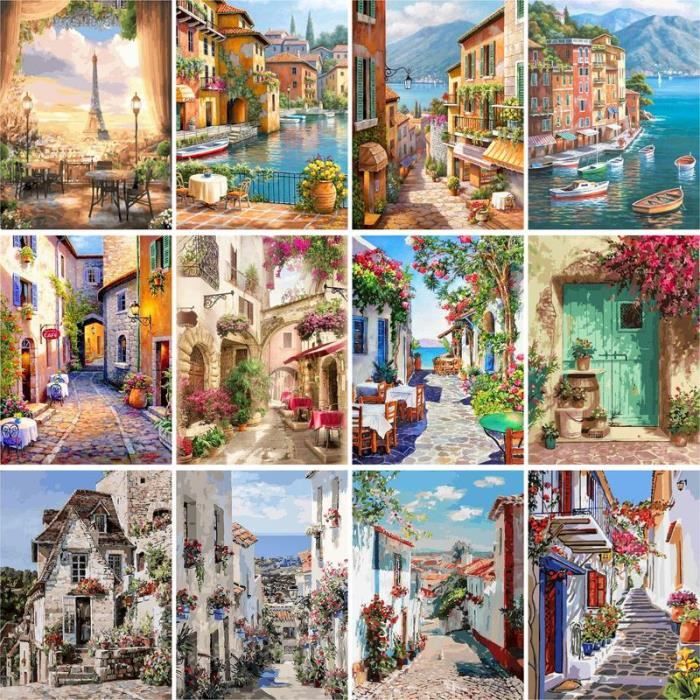 TISHIRON Peinture Par Numéros Paysage D'Été Mer - Kit DIY Toile Acrylique Sans Cadre - Décoration Intérieure