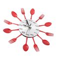 MEIHE Horloge de coutellerie et fourchette cuillère en acier inoxydable horloge murale cuisine décoration rouge-2