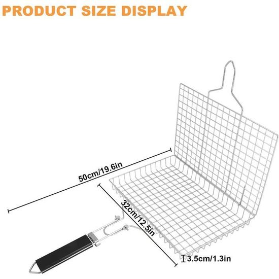 Panier Grill Pliable En Acier Inoxydable Avec Poignée Amovible – Idéal Pour Viande, Poisson, Légumes, Crevettes Et BBQ