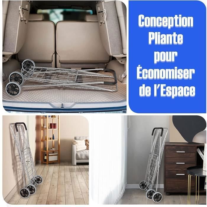 Chariot De Courses Pliable GYMAX 58L - 2 Paniers, Roues 360° Pour Shopping