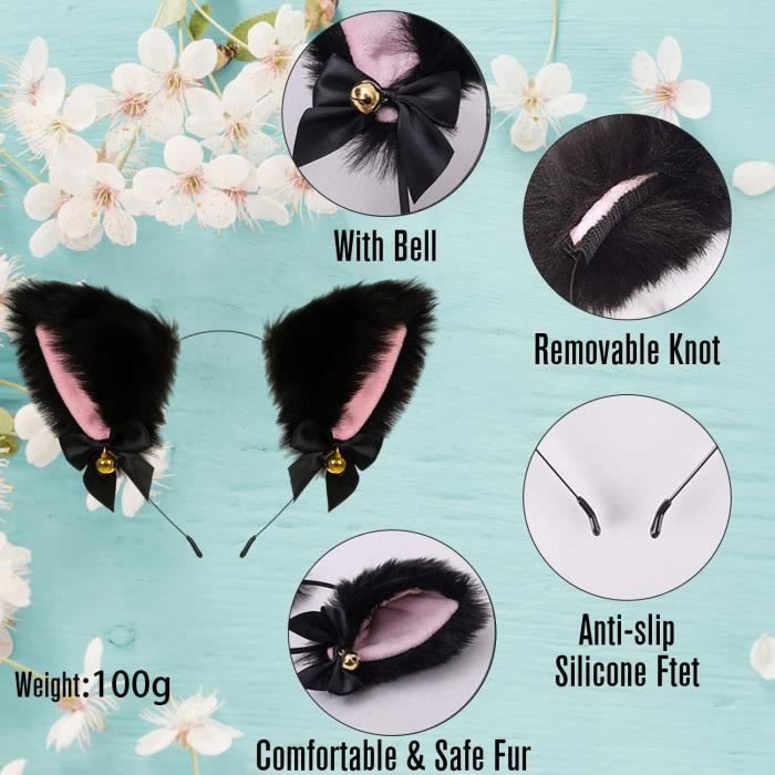 Bandeaux En Fourrure Synthétique Avec Oreilles De Chat Et Queue De Chat