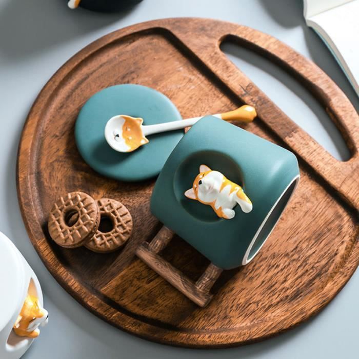 Nizirioo Tasse à Café Shiba Inu 420ml Céramique Avec Couvercle Et Cuillère - Cadeau Amoureux Des Chiens