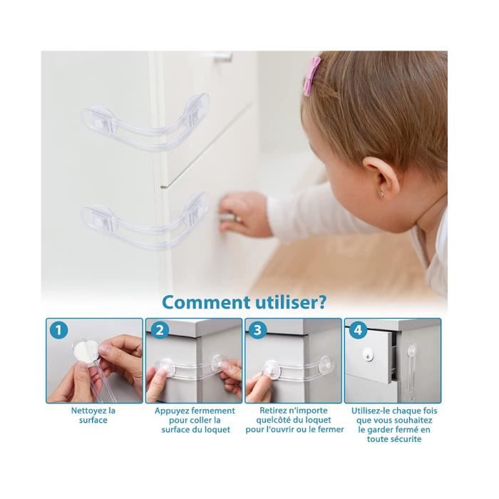 Blocs Placard Sécurité Enfant - Lot De 4 | Sans Perçage, Adhésif Fort | Protection Maison French Brand