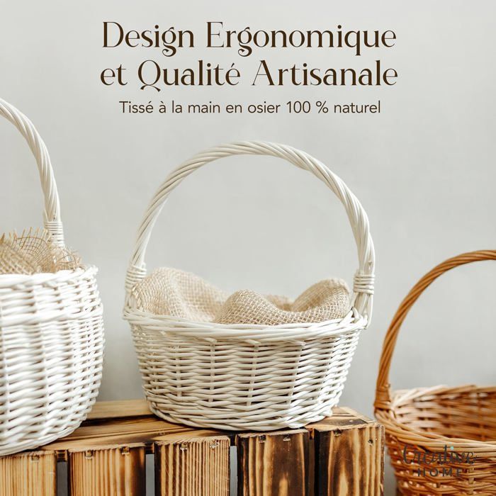 Panier De Pâques En Osier Blanc 22x22x26 Cm - Panier Avec Anse Tissé Main - Multifonctionnel Cadeau