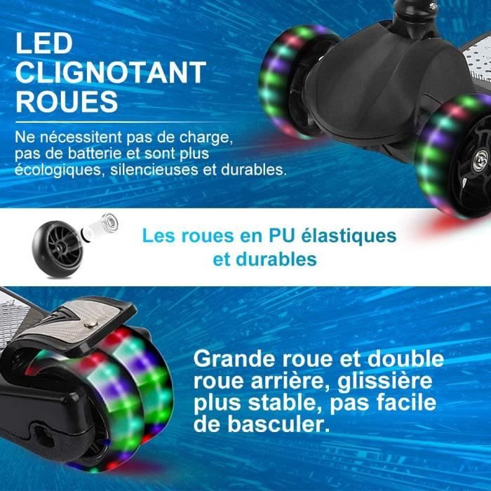Hurtle Trottinette enfant, Trottinette 3 roues, Patinette enfant Pliable avec Hauteur Ajustable, Plateau Antidérapant, LED Roues Lumineuses, Scooter pour Fille/Garçon de 2 à 12 Ans