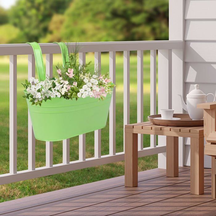 Jardiniere Elho Hemoton Lot De 4 Pots De Fleurs En Fer à Suspendre Pour Balcon - Seau En Métal Rustique Avec Crochets - Pour Mur, Clôture, Balcon, Jardin, Terrasse Cloture Amovible Jardin