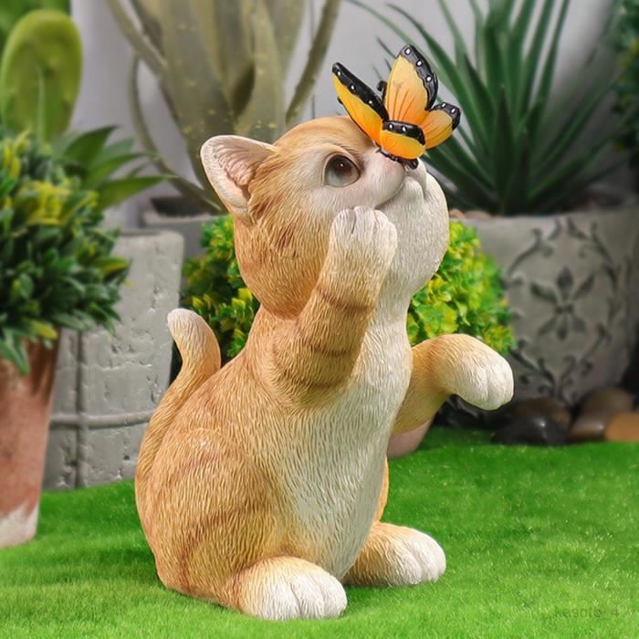 Statue de chat de jardin, décoration de papillon, lumière solaire, cadeau  de pendaison de crémaillère, Figurine de chaton, Jaune - Cdiscount Maison