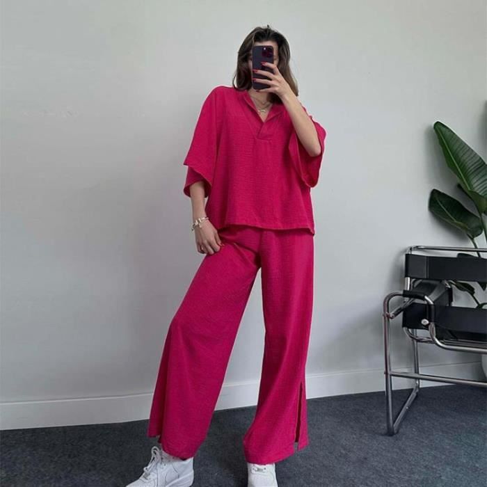 Ensemble de Vetements Femme Col rabattu jambes larges confortables amples respirantes et elegantes. Gris xumengxin Gris Cdiscount Pret a Porter