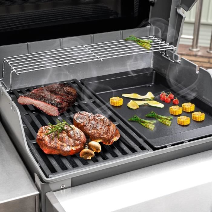 Onlyfire Universelle Plaque De Plancha Pour Weber 3 Brûleurs Gril à Gaz, Plaque De Cuisson Avec Support Rétractable, Céramique Plancha Pour Royal Gourmet, Beneffito, Char-Broil, Alice's Garden