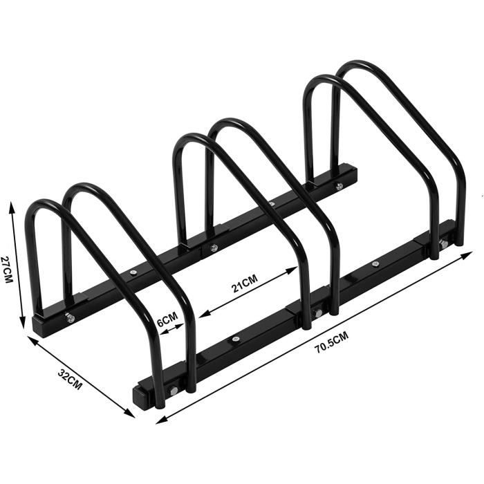 WOLTU Ratelier Velo pour 3 Velos Range Velo au Sol ou Mural Support pour Bicyclettes Porte velos en Metal Noir